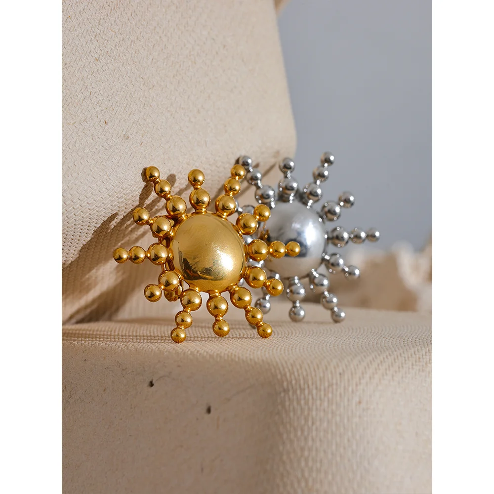 Yhpup Waterproof Stainless Steel Sun Brooch Pin Rust Proof Fashion Charm Clothing Metal Jewelry Accessories