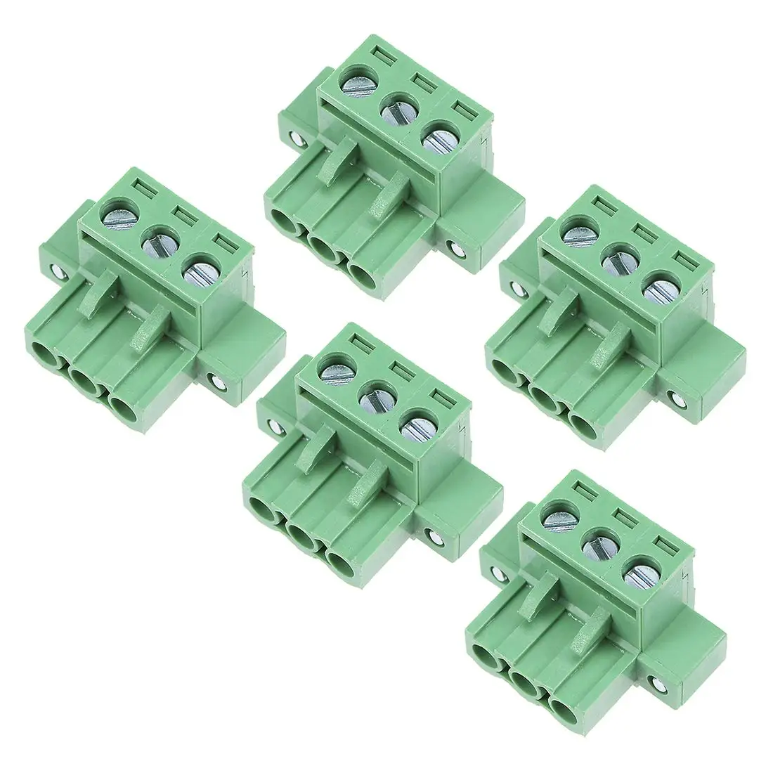 

Keszoox 5.08mm Phoenix Connectors 5Pcs AC 300V 15A 5.08mm Pitch 3P Flat Angle Needle Seat Insert-in PCB