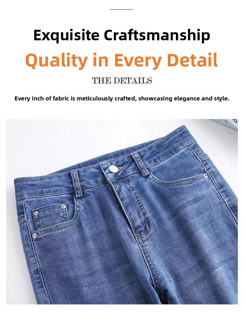 Jeans Bell Bot a vita alta da donna ricamati slim fit casual Sle Denim colore blu primavera autunno stagione Faion Trend