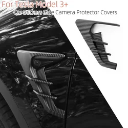 For Tesla New Model 3 Highland 2024 Car Stickers Side Camera Protector Covers Carbon Fiber Flank Spoiler Wing Decorative Guards