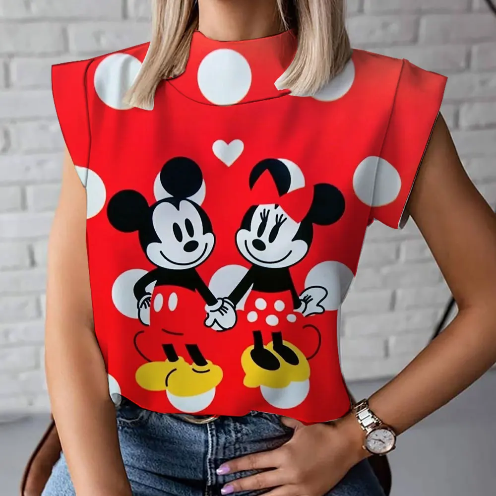 Mickey Minnie cartoon casual short-sleeved women's high-necked T-shirt summer new fashionable and comfortable women's clothing