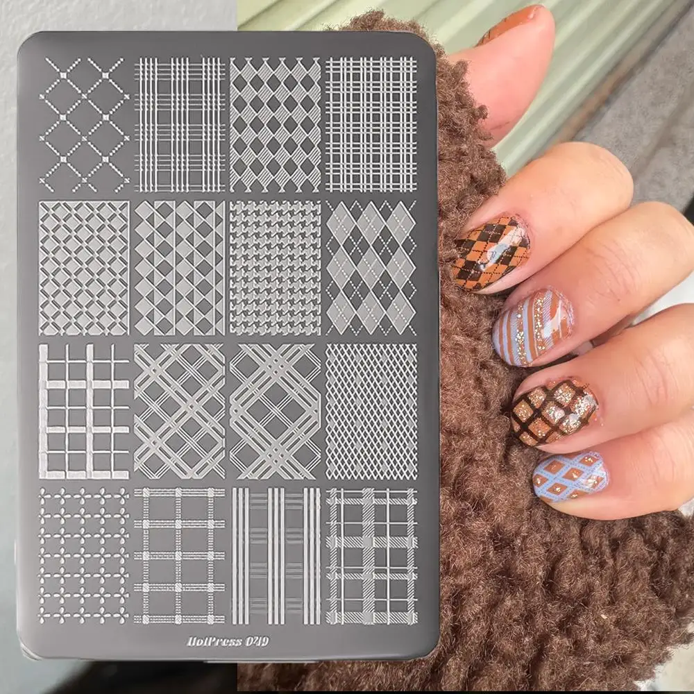 1Pcs Grid Lines Nail Stamping Plate 14.5*9.5cm Geometric Checkered Stainless Steel Nails Template Manicure Tranfer Printing Tool