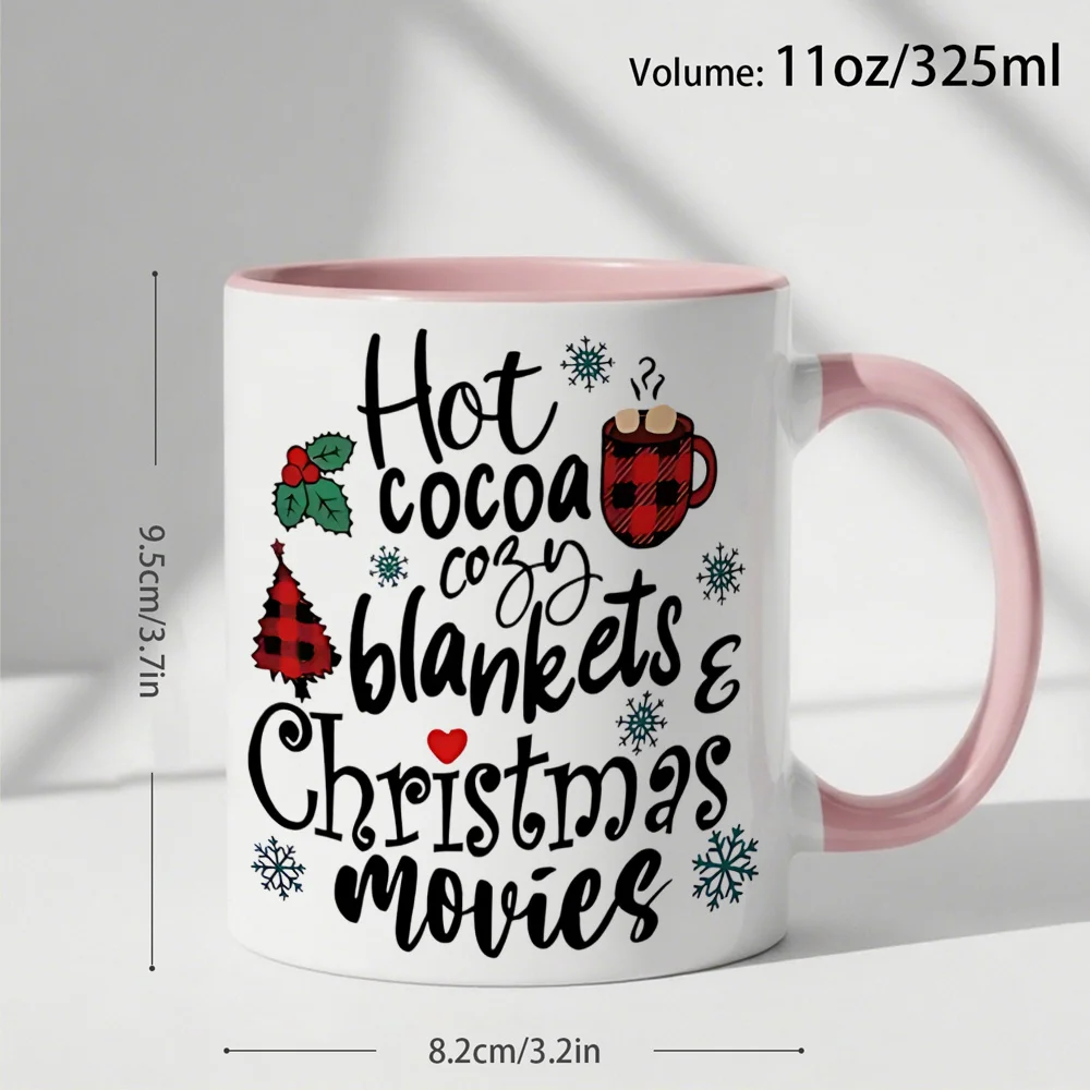 1 Christmas Gift for Family and Friends |   Hot Cocoa Cozy Blanket and Christmas Movie Theme 11 oz Ceramic Coffee Mug |   Holiday Winter-Style Drinkware, Suitable for Home and Office Use, Is Ideal for Christmas Celebrations.