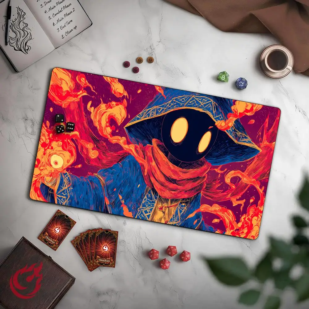 

Flames and Sorcerer MTG Playmat Magic Card Mat with Stitched Edge Non-Slip Durable Tabletop playmat Board Game Mat for TCG