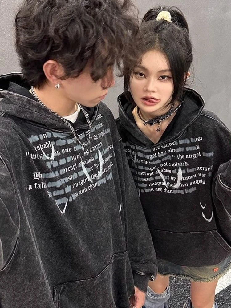 

Harajuku винтажная женская толстовка с капюшоном Y2k, осенняя новая шикарная готическая повседневная толстовка с длинными рукавами и принтом, эстетичная 2025