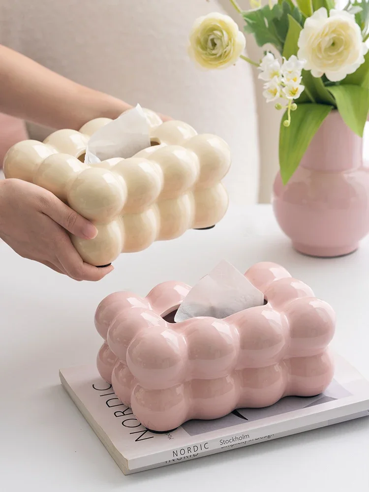 Ceramic Pink Paper Napkin Box Exquisite Napkin Collection Living Room Dining Room Office Ceramic Draw Paper Tube   JJ1185