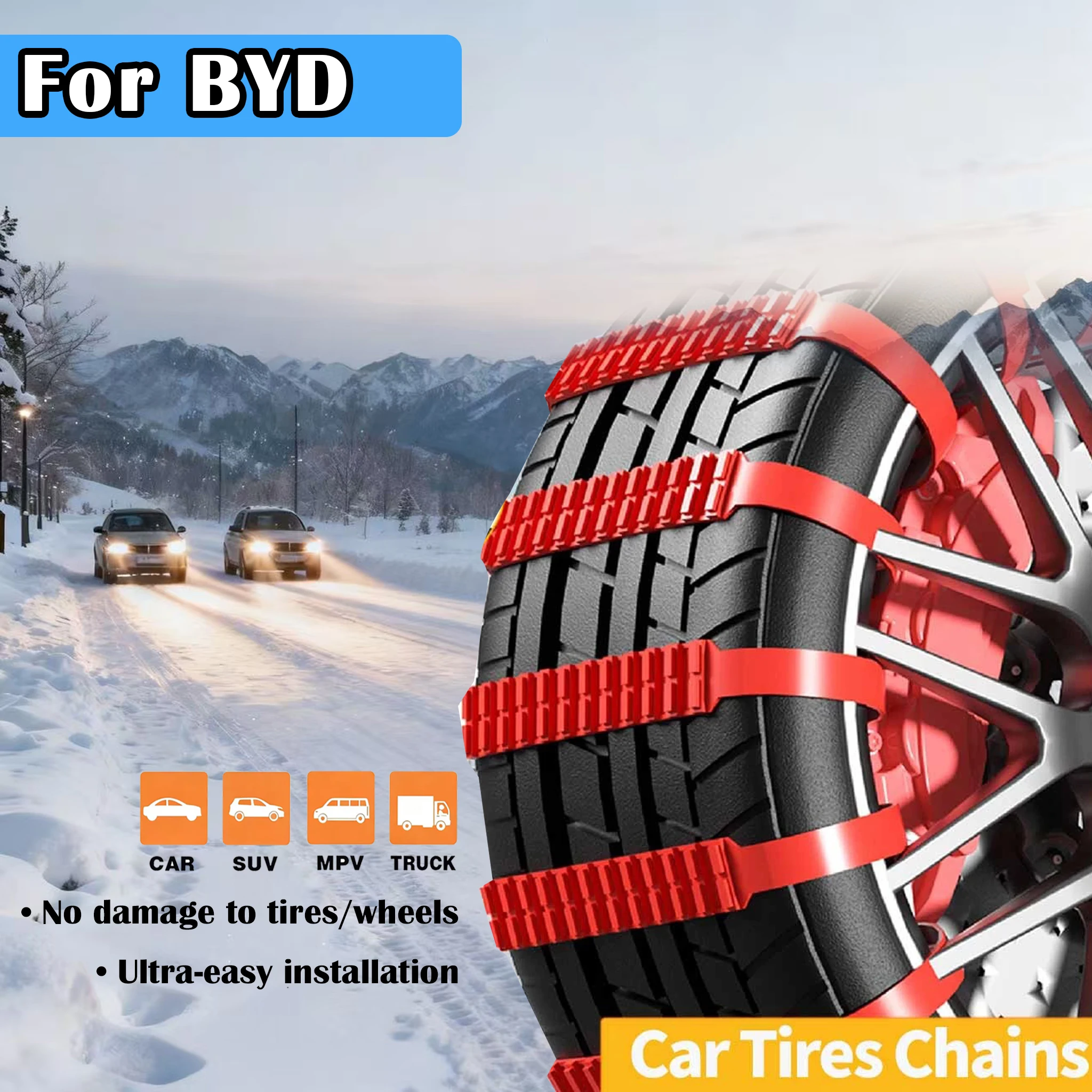 

Зимние автомобильные шины для BYD Atto 3 Yuan Plus 2021 2022 2023 2024 2025 EV, нейлоновый противоскользящий ремень для снега