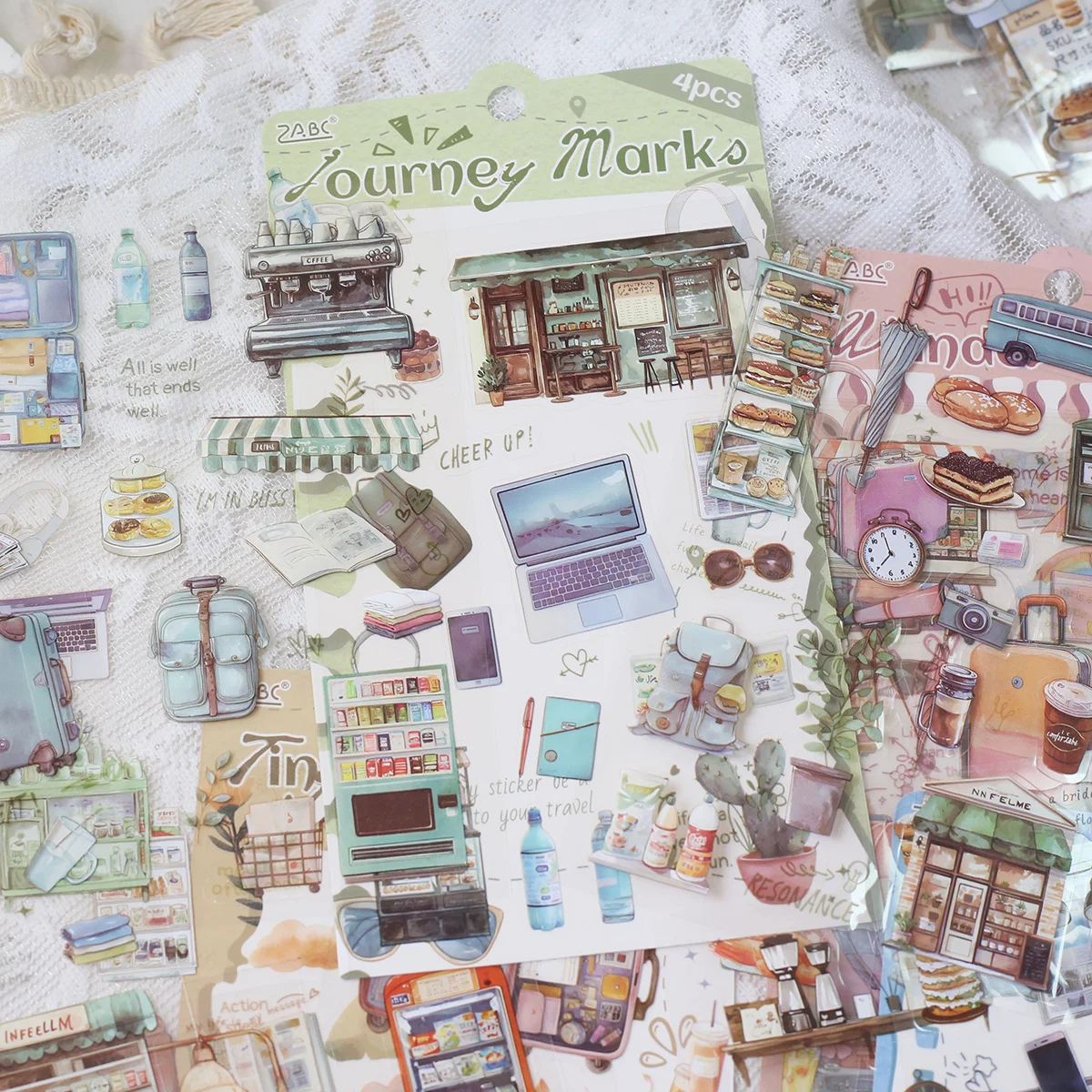 4sheets PET Creative Stickers Pre-cut Transparent Scrapbook Sticker for Diary Decoration for Journaling Scrapbook Diary Stickers