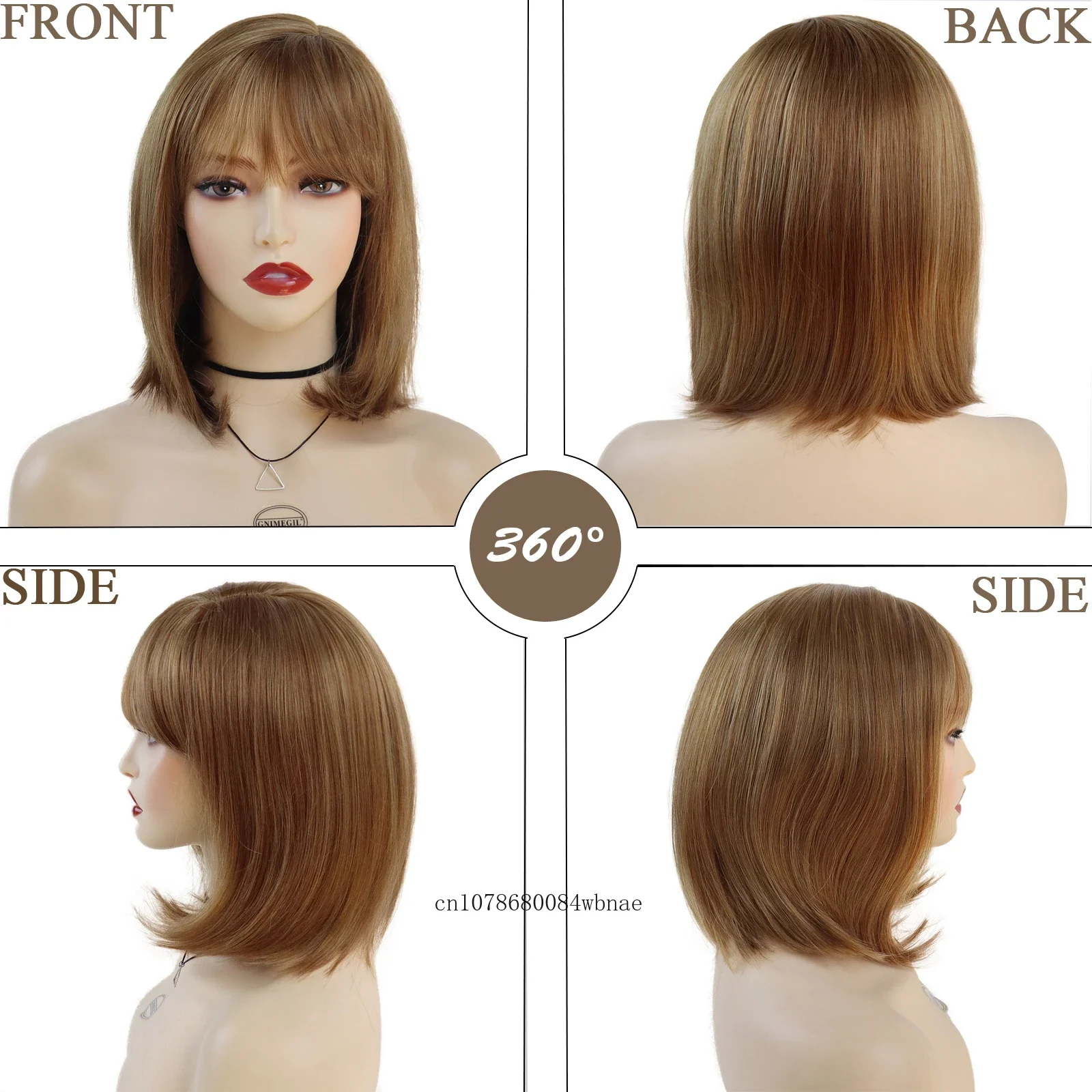 สังเคราะห์ผมสีน้ําตาล Bob วิกผม Bangs สําหรับผู้หญิงสั้นตรงวิกผมความร้อนทน Cosplay Velma ธรรมชาติ Daily Party