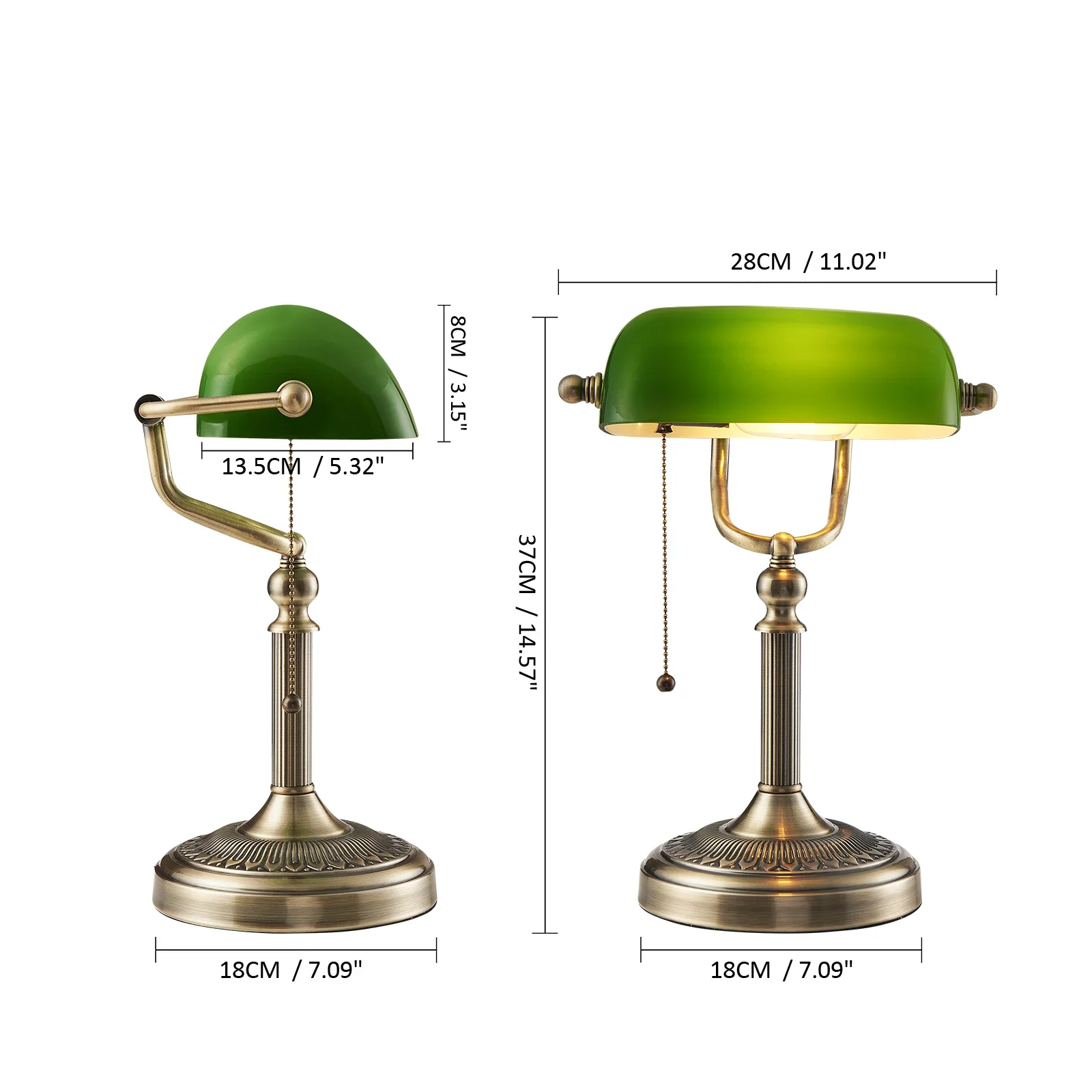 Classic Desk Lamp Glass Banker Desk Lamp with Zipper Switch Living Room Bedroom Bedside Sofa Desk Lamp Green/White