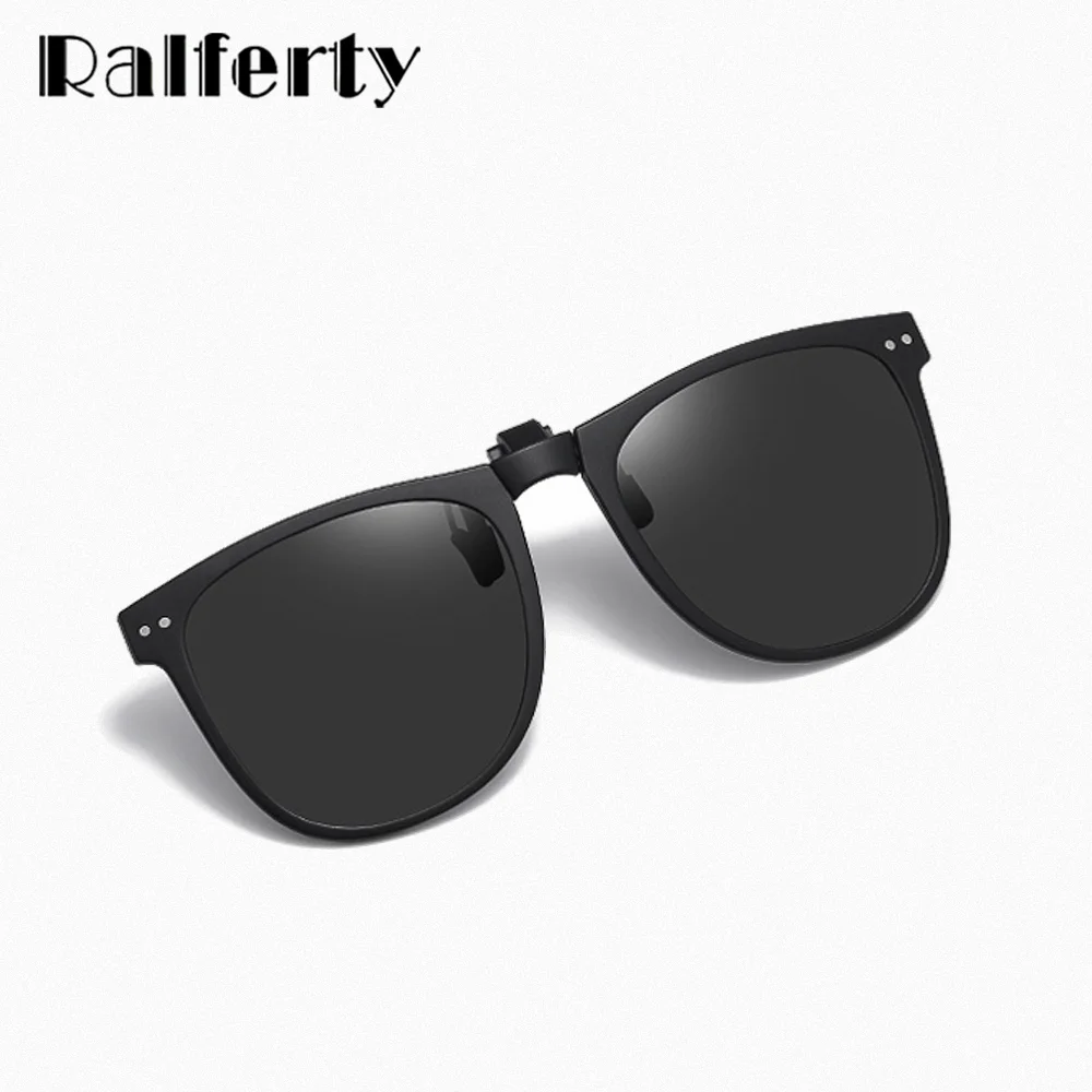 Ralferty 접이식 휴대용 선글라스 클립, 편광 UV400 차단 UVA UVB, 오버사이즈 스퀘어 플립 업 선글라스