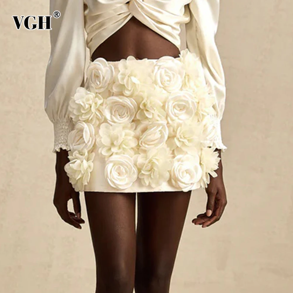 

VGH Sexy Solid Spliced Appliques Mini Skirts for Women High Waist Patchwork Zipper Party Celebration Skirt Female Clothing New