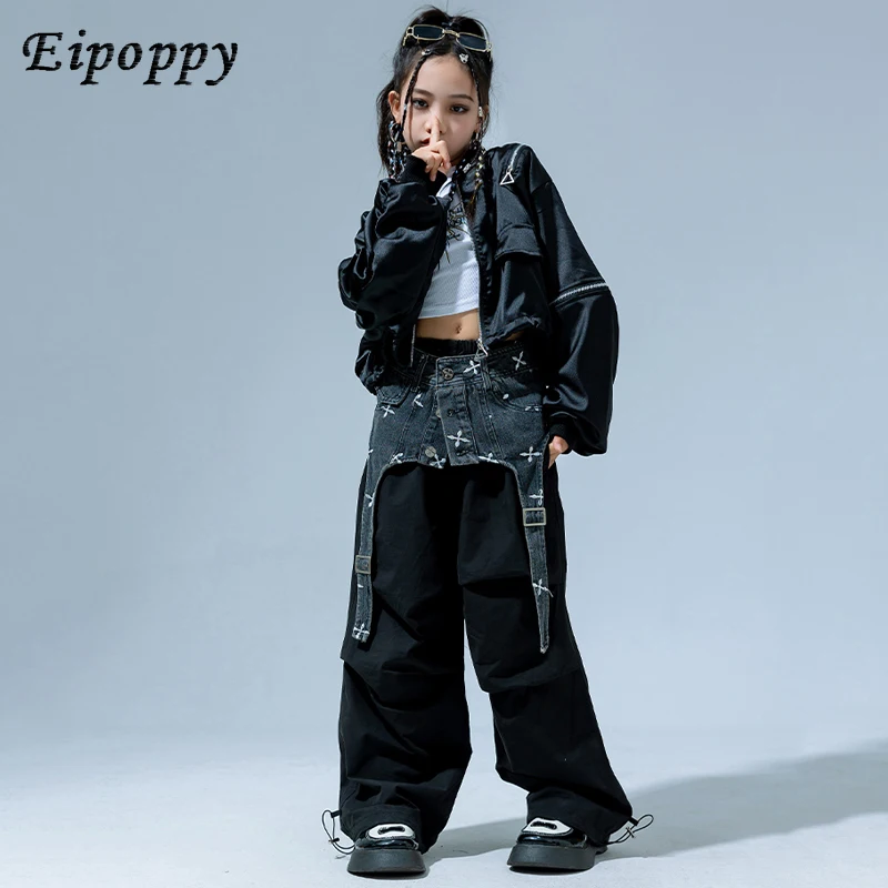 

Children'S Jazz Dance Performance Clothing Girls Denim Waistband Suit Street Dance