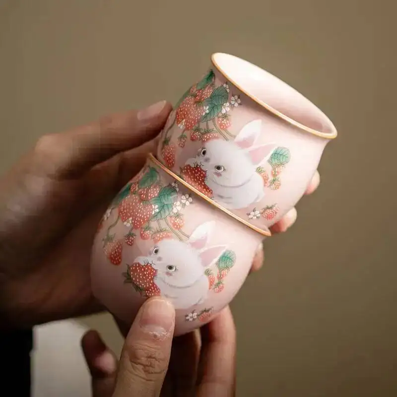 Pink Ru Master Cup  Ceramic Single Cup Tea Cup Crackle Glaz Porcelain Teacup
