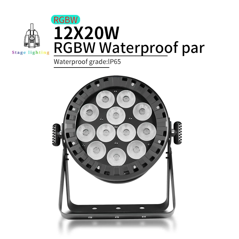 

Водонепроницаемый Par Light 12x20 Вт RGBW Открытый свадебный сценический театральный уличный сценический светильник