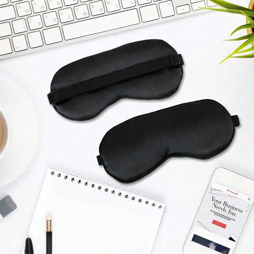 

1pc Black Luxury Sleep Mask - Double-Sided Silk Eye Cover For Total Darkness! Ultra-Soft & Adjustable Elastic Band. Perfect For Back-To-School Dorm Naps & Fall Travel!