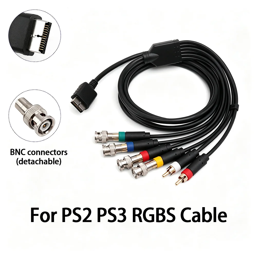 For PS2 PS3 RGBS BNC Monitor Cable 1.8M Detachable BNC RCA Gold‑Plated Stereo Cable Retro Gaming Accessory