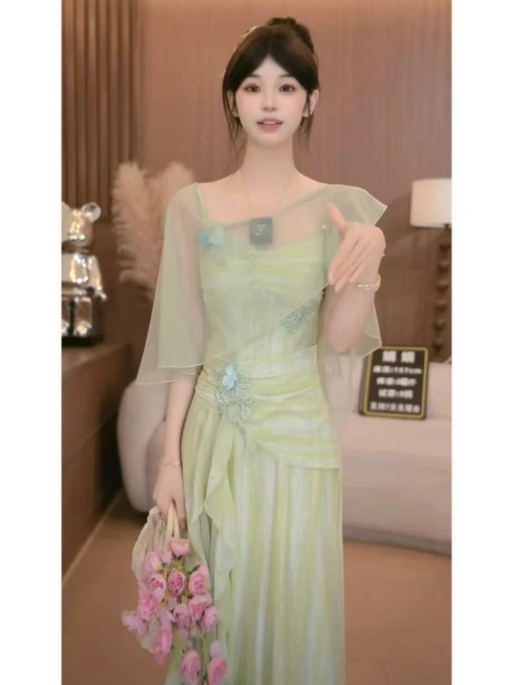 

Romantic Style Beautiful Lace Trim Shift Dress with Shawl V-Neck Summer Holiday Island Vacation Women's Fashion Set