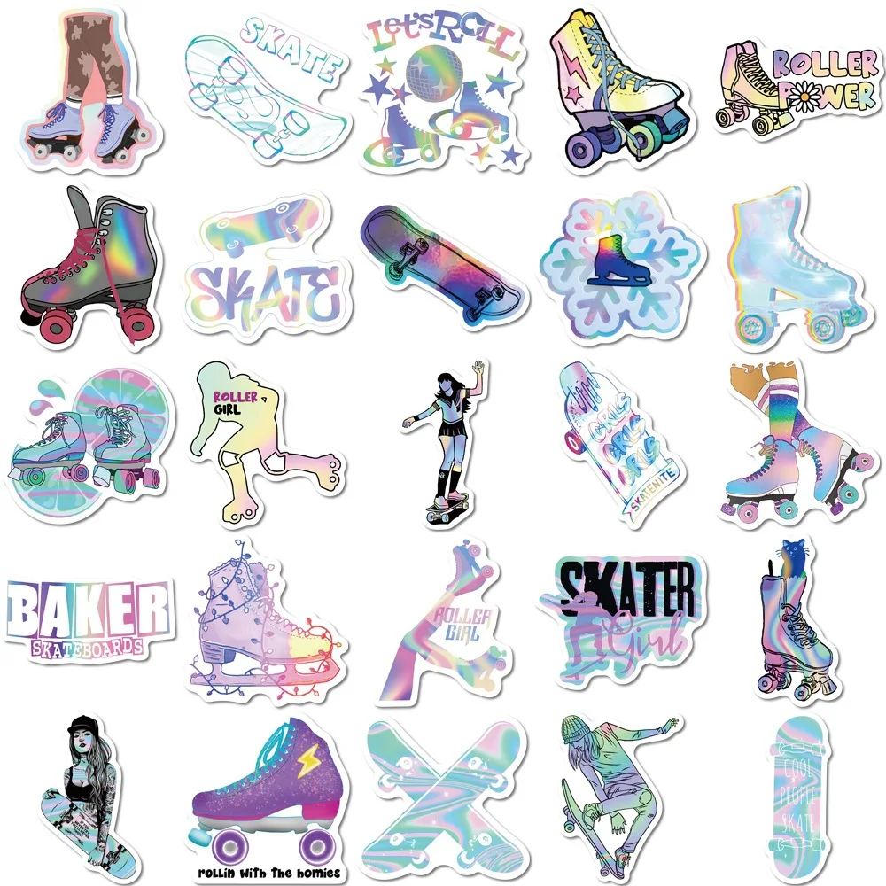 10/25/50pcs Laser Roller Skate Girls Stickers Graffiti for DIY Skateboard Luggage Suitcase Water Bottle Motorcycle Phone Laptop