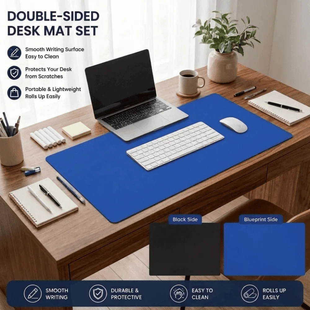 Erasable Double-Sided Desk Mat Double Sided Reusable Writing Desk Pad Portable PU Leather Drawing Table Mat Office