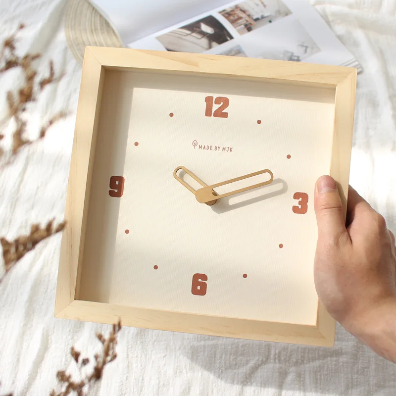 

Современные деревянные настенные часы в японском стиле, бесшумные кварцевые часы, квадратные настольные часы для гостиной, спальни, украшения стен