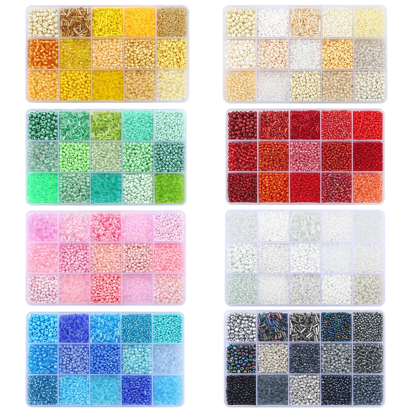 15 Grids Set Box Millet Beads Glass Loose Beads Tube Loose Beads For Jewelry Making  Bracelet Necklace Clothing DIY Accessories