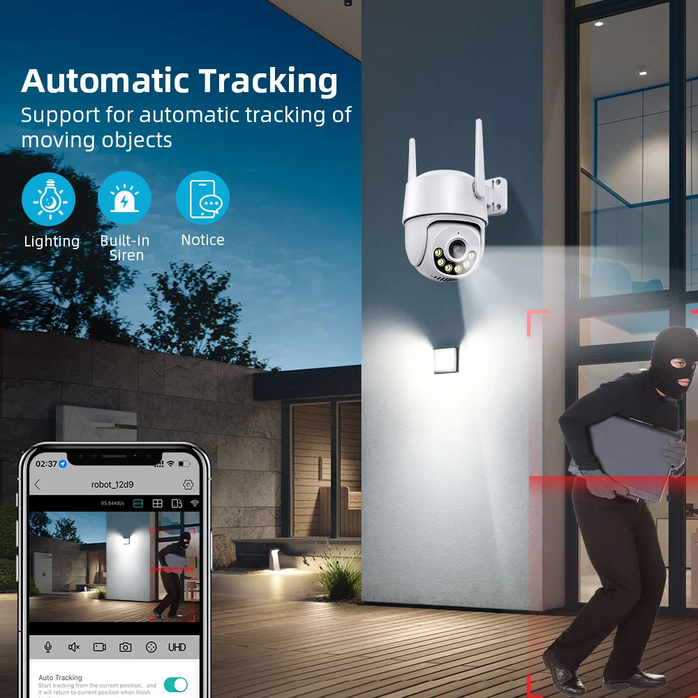 ICSee Wifi Outdoor Surveillance Camera 8MP Wireless Security Mini Camera Human Detection CCTV IP Camera Auto Tracking NVR VMS