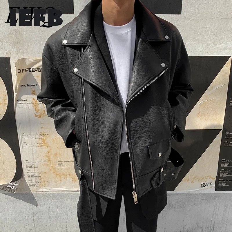 Spring 2022 Fashion New PU Leather Black Jackets For Men Korean Trend Handsome Oversize Loose Coat High Quality Cloth 2Y225