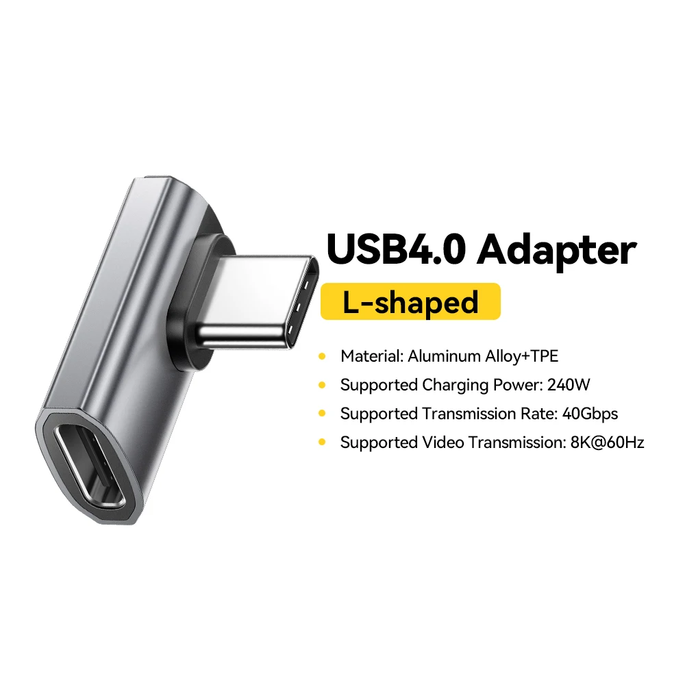 Essager USB4.0 40 Gbit/s OTG-Konverter 240 W Stromversorgung rechtwinkliger USB-C-Datenübertragungsadapter für Telefon MacBook Tablet 8K60 Hz