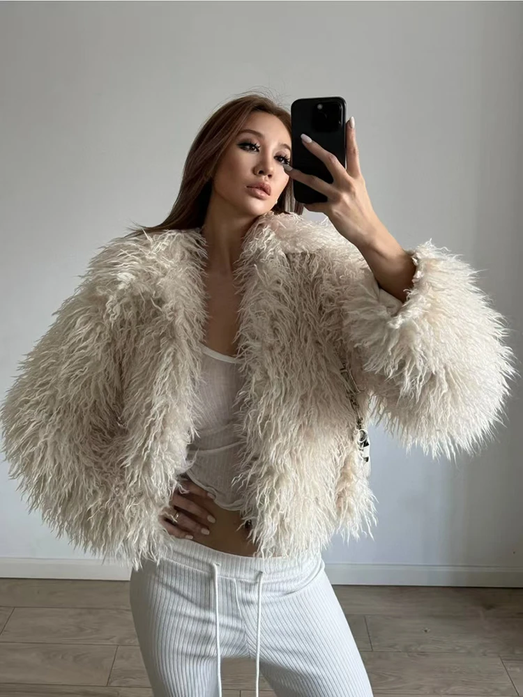 

Уличная одежда Hottie укороченные пальто женские шикарные искусственные меховые осенне-зимние куртки с длинными рукавами Y2K Harajuku волосатая женская модная короткая верхняя одежда