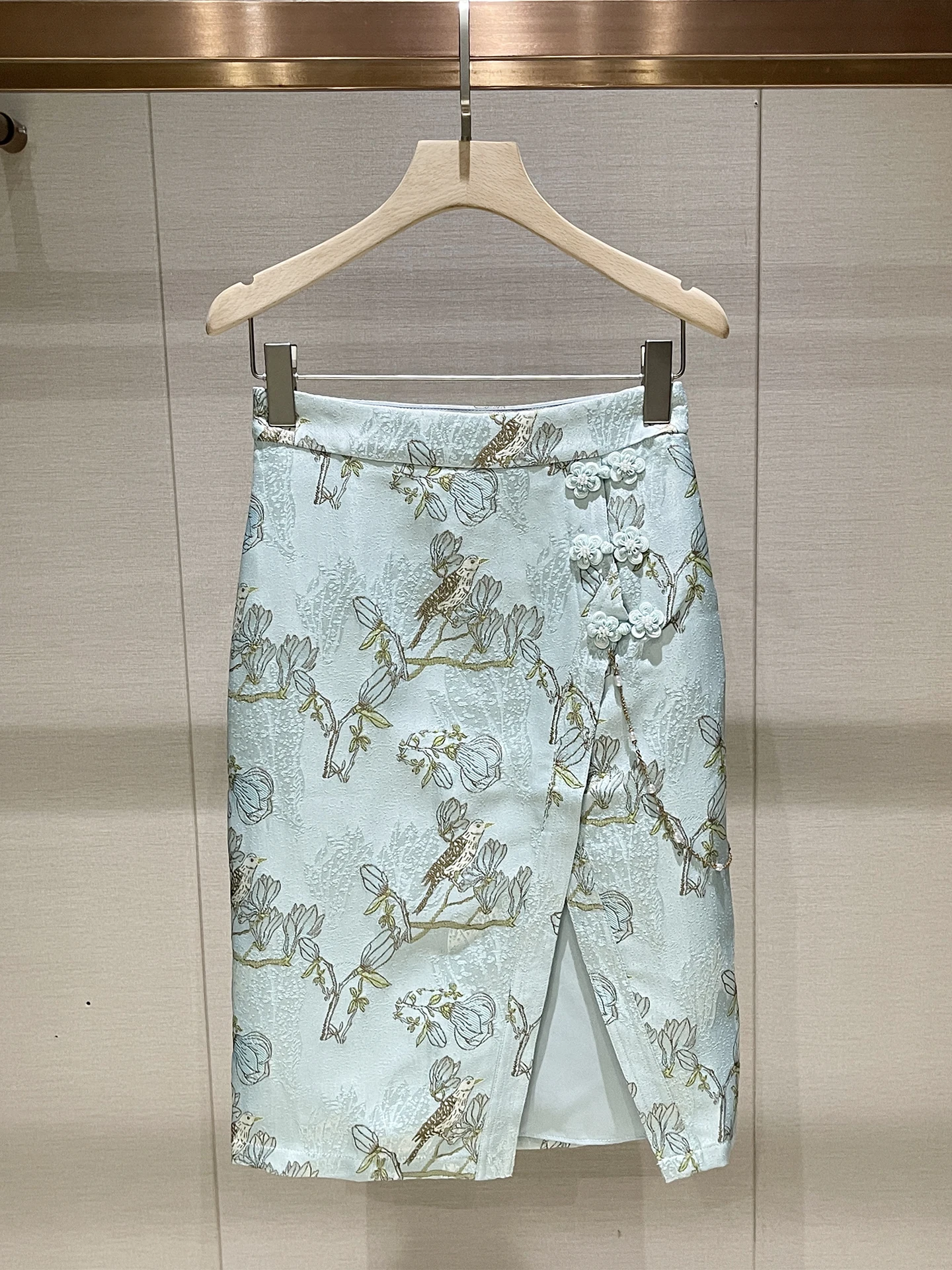 

Ele Ladylike Printed Asymmetrical Skirt Women's Faion Winter New Chinese Sle High Waist Bodycon Skirt