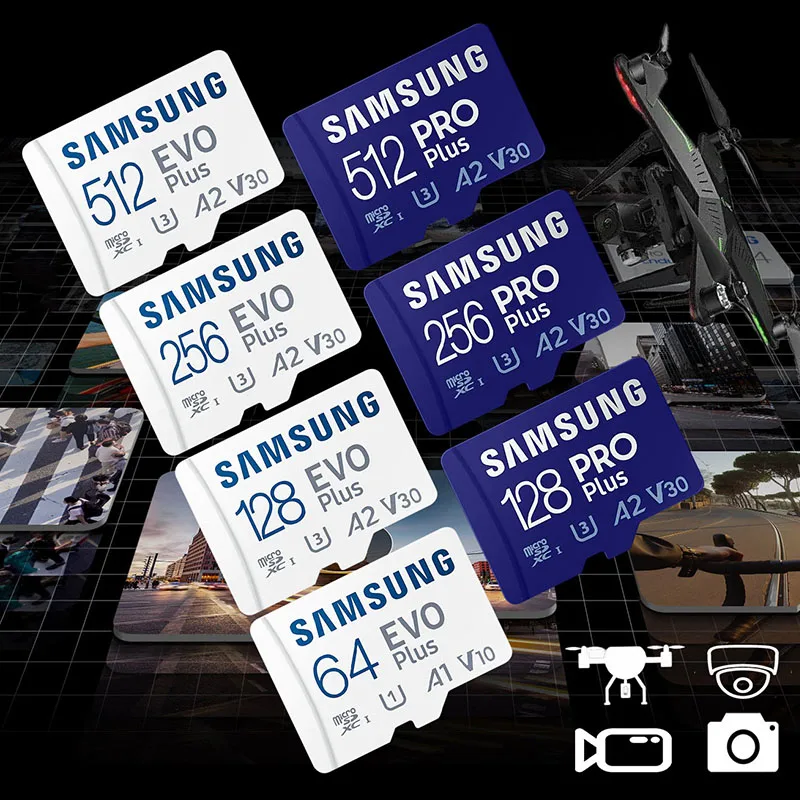 SAMSUNG Original การ์ดหน่วยความจํา 64 GB/U1/128 GB/256 GB/512 GB SDXC Micro SD/TF แฟลชการ์ด MicroSD UHS-1 U3 4K สําหรับโทรศัพท์ Drone กล้อง