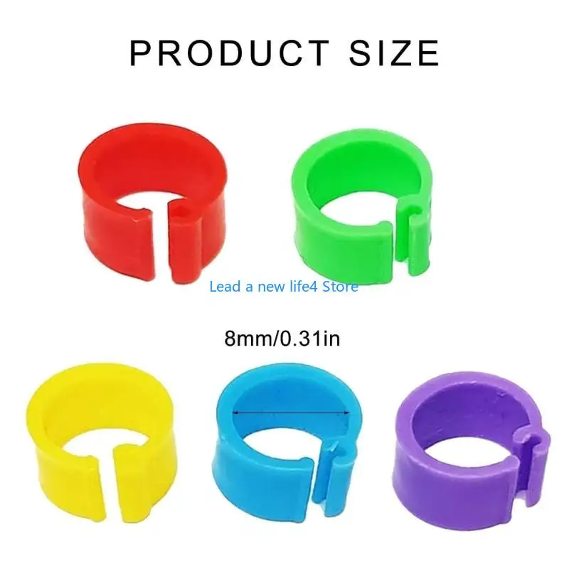 Y55E 200 PCS Clip-On Bird Foot Label Rings for Pigeons Pet Pubrots Budgies Associory Clip Round Clip 8mm Lotectored Color