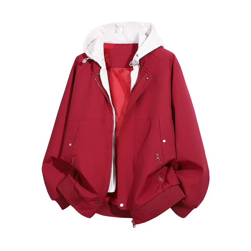 Autumn Men Cargo Jacket Contrast Color Long Sleeve Male Coat Waterproof Loose Versatile Casual Man Fake Two-piece Outerwear