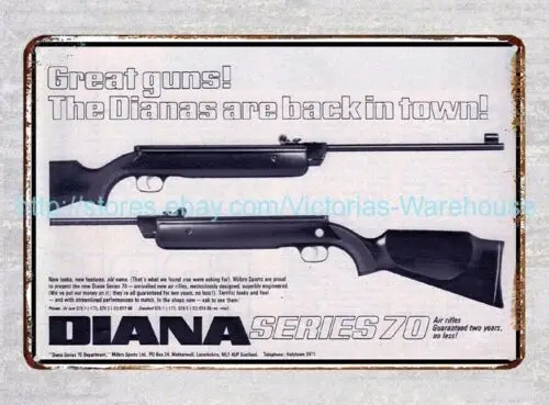 metal wall plaques accents Diana Air Rifles 1972 firearm metal tin sign