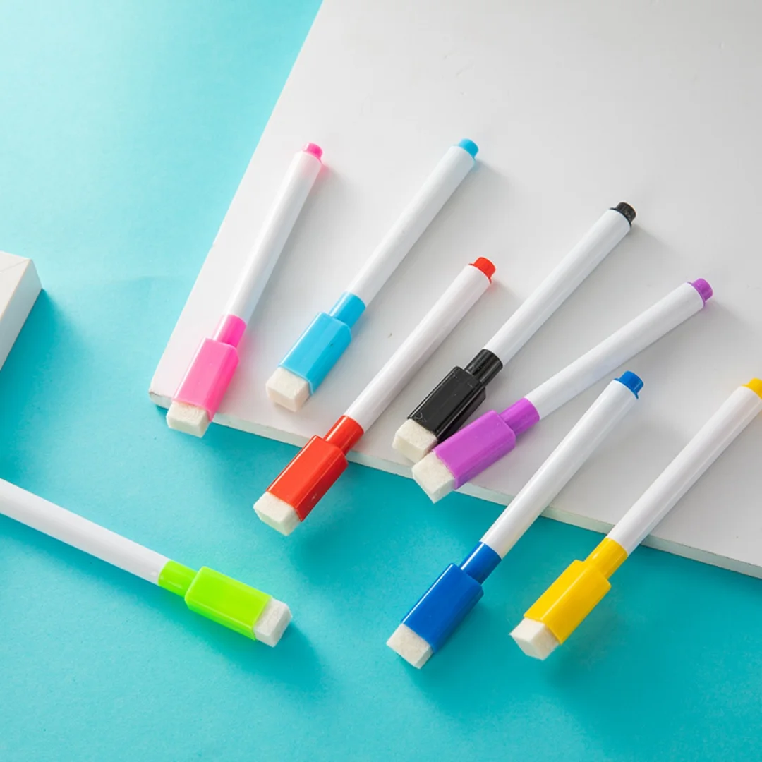 8 pçs/set ponta de bala 11.3*1cm tamanho pequeno sem marcadores de apagamento a seco de quadro branco magnético, 8 cores * 1pcs caneta magnética