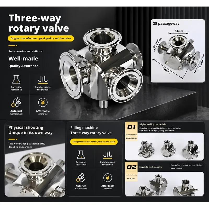 Three Way Rotary Pneumatic Filling Machine Paste Valve Packaging Machinery Parts High Cleanliness Accessories Installation