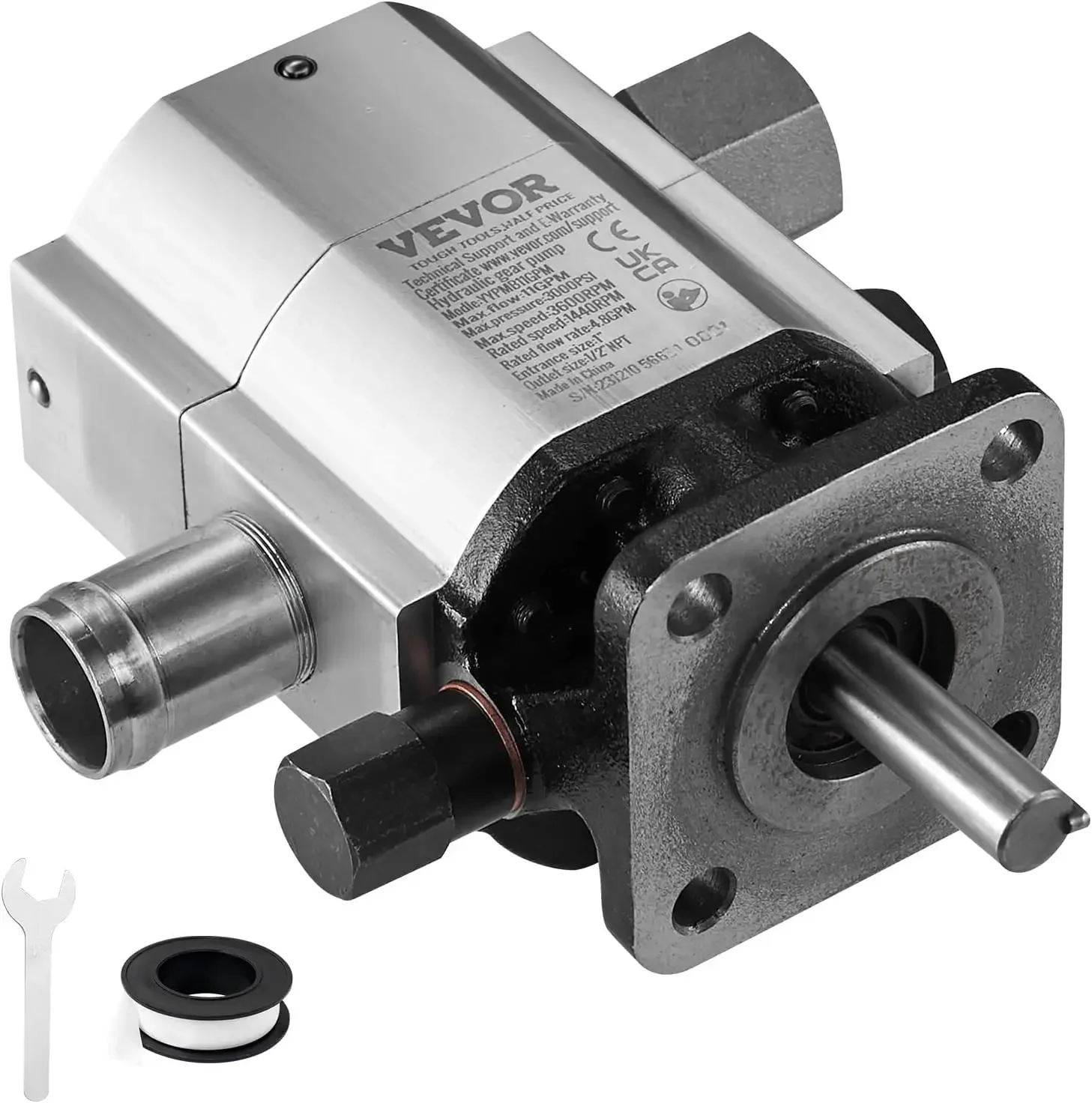 Hydraulic Log Splitter Pump, 11GPM, 2 Stage 3000PSI, 1'' Inlet 1/2'' NPT Outlet 3600 RPM Aluminum Hydraulic Gear Pump