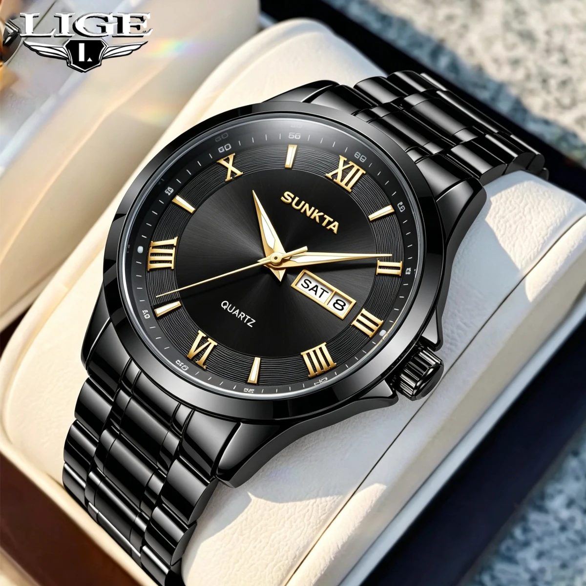 

LIGE Luxury Fashion Men Clock Waterproof Luminous Week Date Sports Man Wristwatch Stainless Steel Men's Quartz Watches Reloj