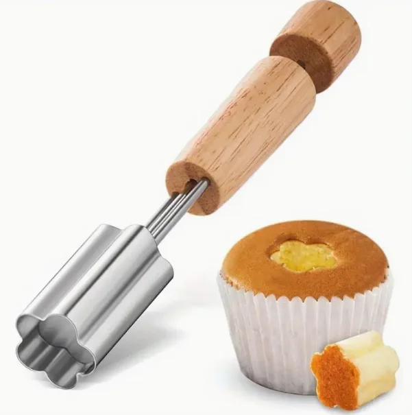 

1pc Paper Cupcake Core Tool With Wooden Handle Stainless Steel Cake Core Digging Tool Baking Tools Household Kitchen Accessories