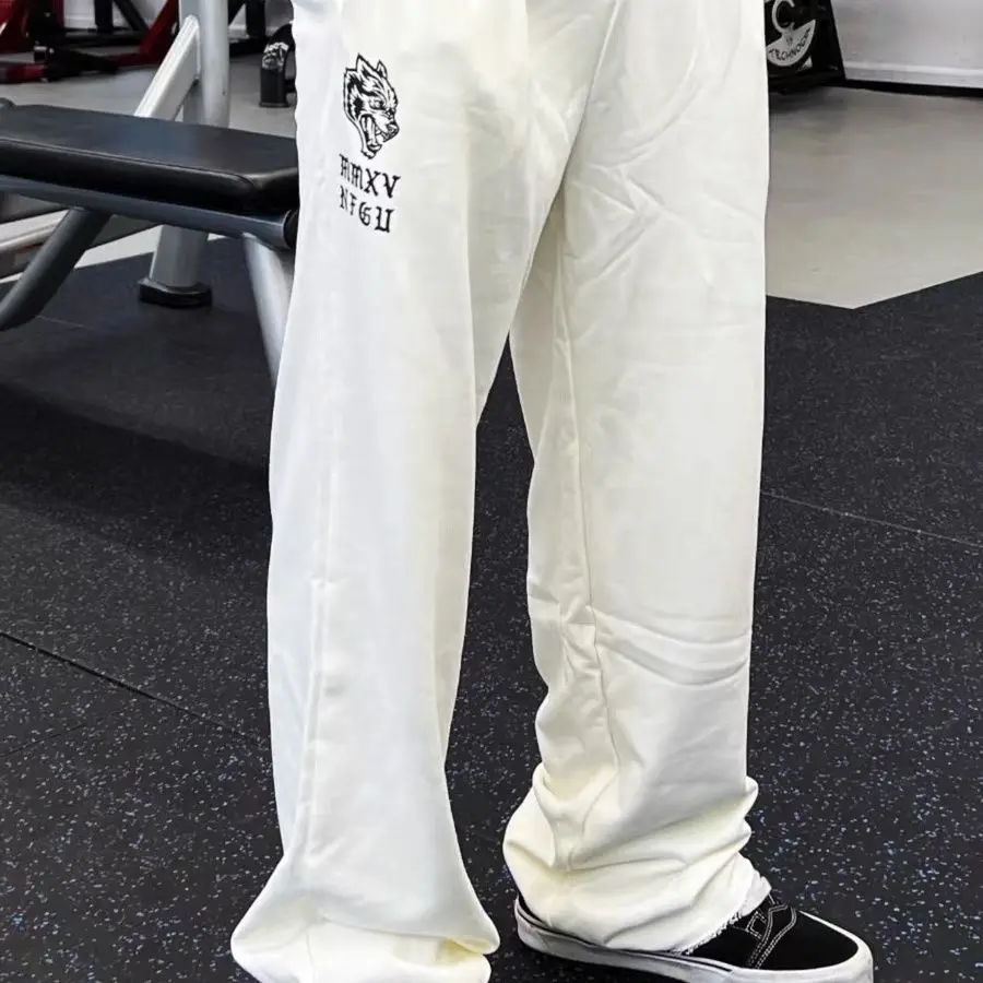 유럽과 미국의 늑대 머리 인쇄 면화 운동복 피트니스 스포츠 레저 거리 복고풍 바지를 가진 남성과 여성