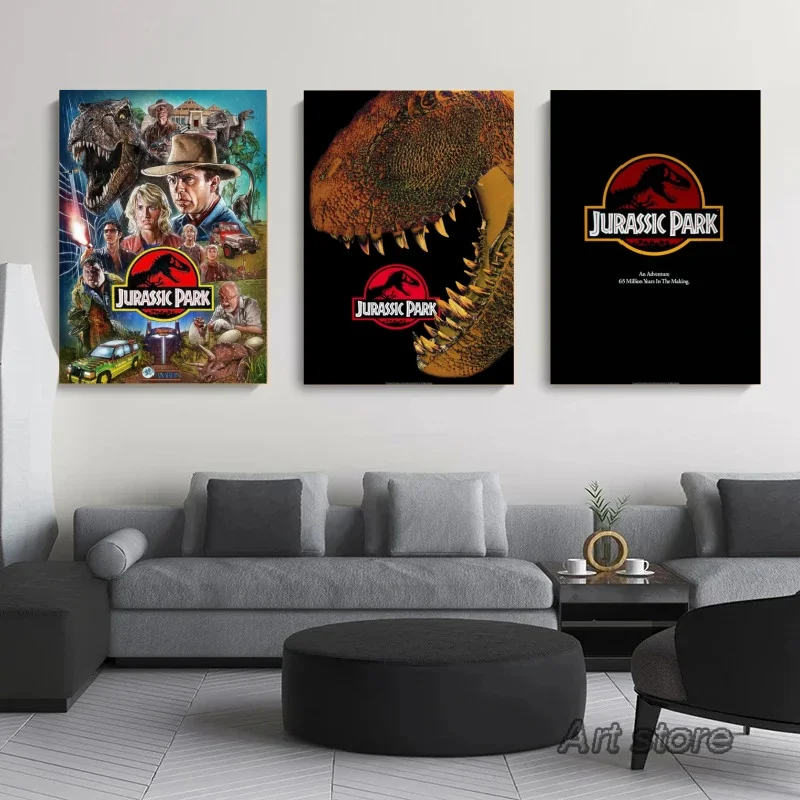 Jurassic Park E.T. Jaws movie poster Dinosaur canvas painting retro wall art picture. Family living room decoration. Frameless