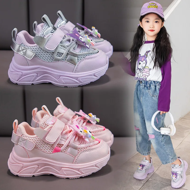 Children Kawaii Sanrio Ins Kuromi Pendant Casual Sports Shoes Summer Autumn Cute Running  Sneaker Lovely Gifts for Kids