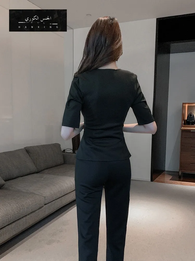 Korean Style Massage Therapist Work Uniform Long Pants Beauty Salon Spa Massage Foot Bath Workwear Summer Uniform Set