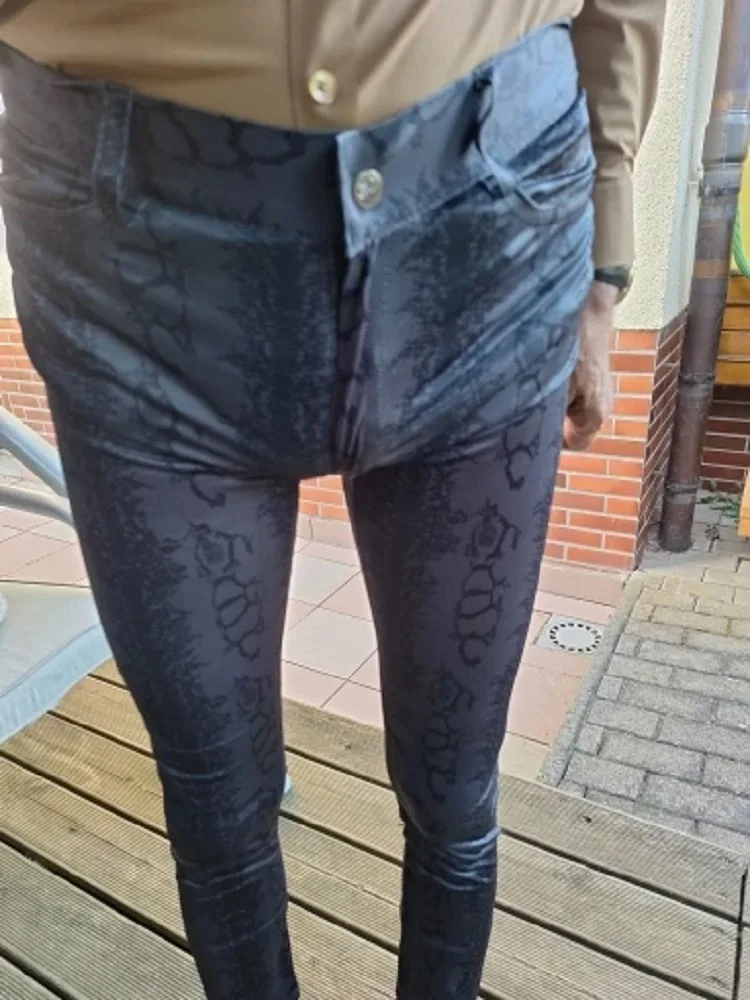 Fad Men All-Match Style Motorcycle Trousers Fashion Imitate Snakeskin Grain Leggings High-Elastic Milk Silk Casual Pencil Pants