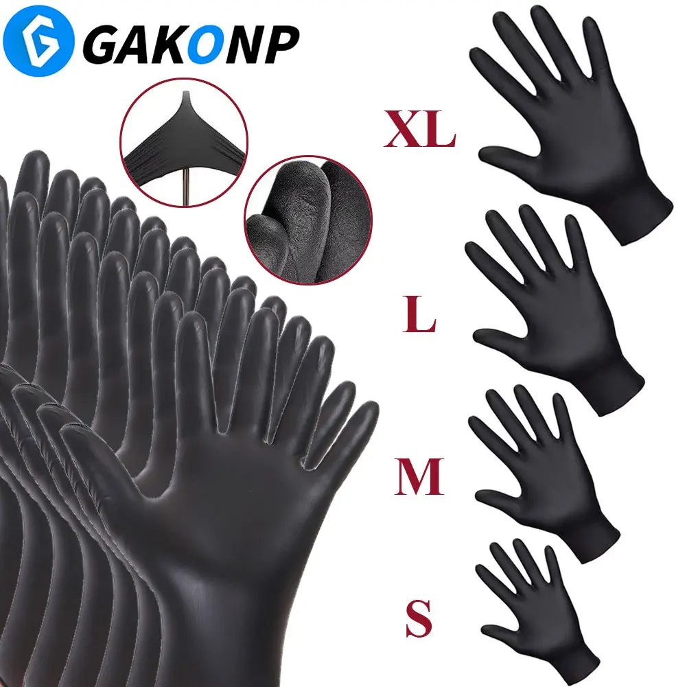 

100/50/10PCS Nitrile Tattoo Gloves Black Disposable Gloves Latex Nitrile Safety Waterproof Glove for Kitchen Cleaning Work