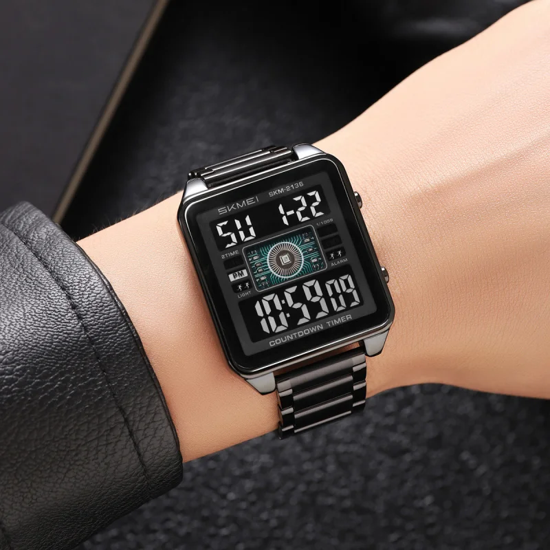 ZHANG  Men's Digital Sports Watch LED Square Large Face Analog Wrist Watch with Multi-Time Zone Waterproof for Man No review