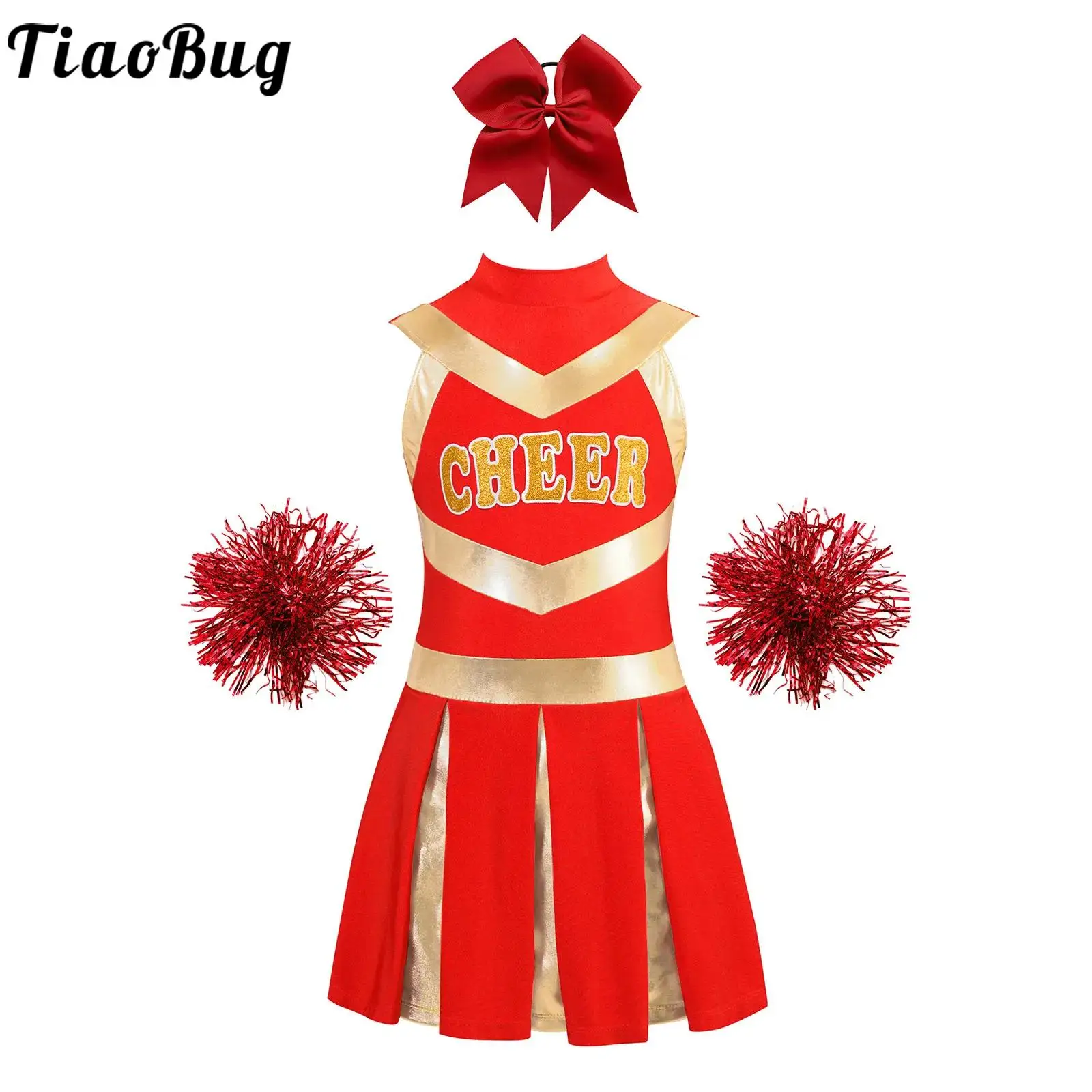 

Girls Cheerleading Uniform Outfits Cheer Leader Dance Performance Costume Schoolgirls Dress Halloween Carnival Fancy Dress Up