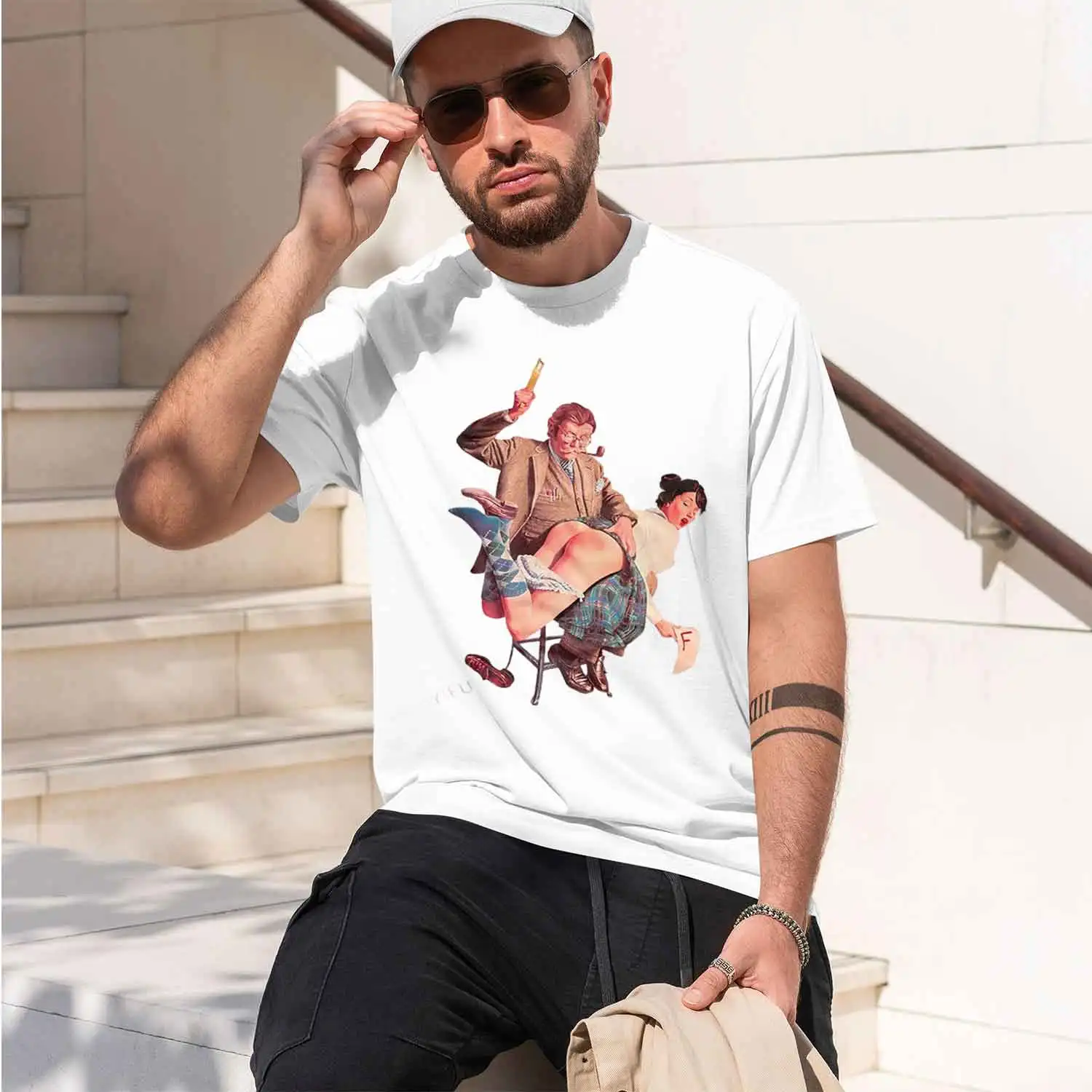 Retro Vintage Style Men's T-Shirt Class Pin Up Print Summer Casual Wear Gift For Him 2026 New Model Short-sleeve crewneck TShirt