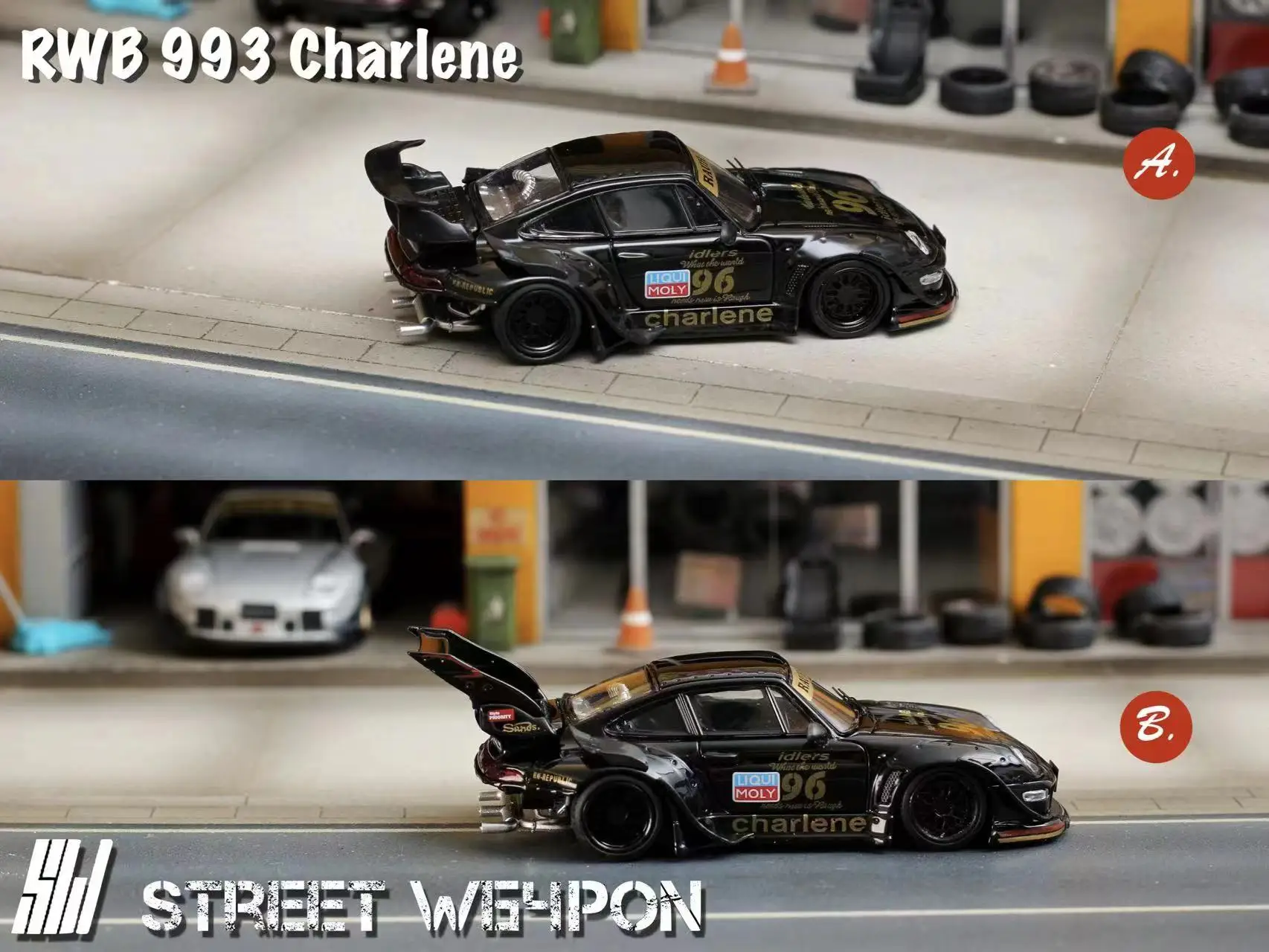 SW 1:64 RWB 993 Charlene BlackGold Diecast Model Car